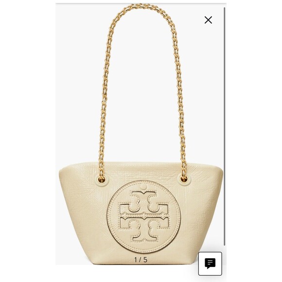 Tory Burch Small Ella Crinkle Chain Convertible Crossbody Bag Color Oats New - Picture 1 of 10
